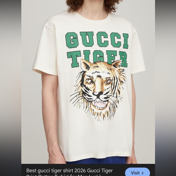 Gucci Tops - Gucci Ivory Tee with Green Logo and Tiger Design